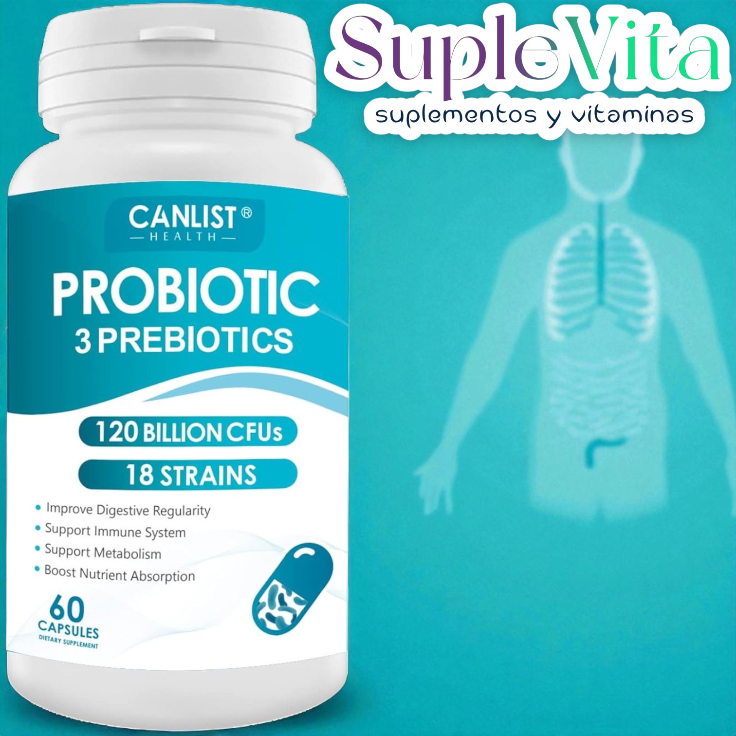 Probióticos y Prebióticos 120 Billones Cápsulas
